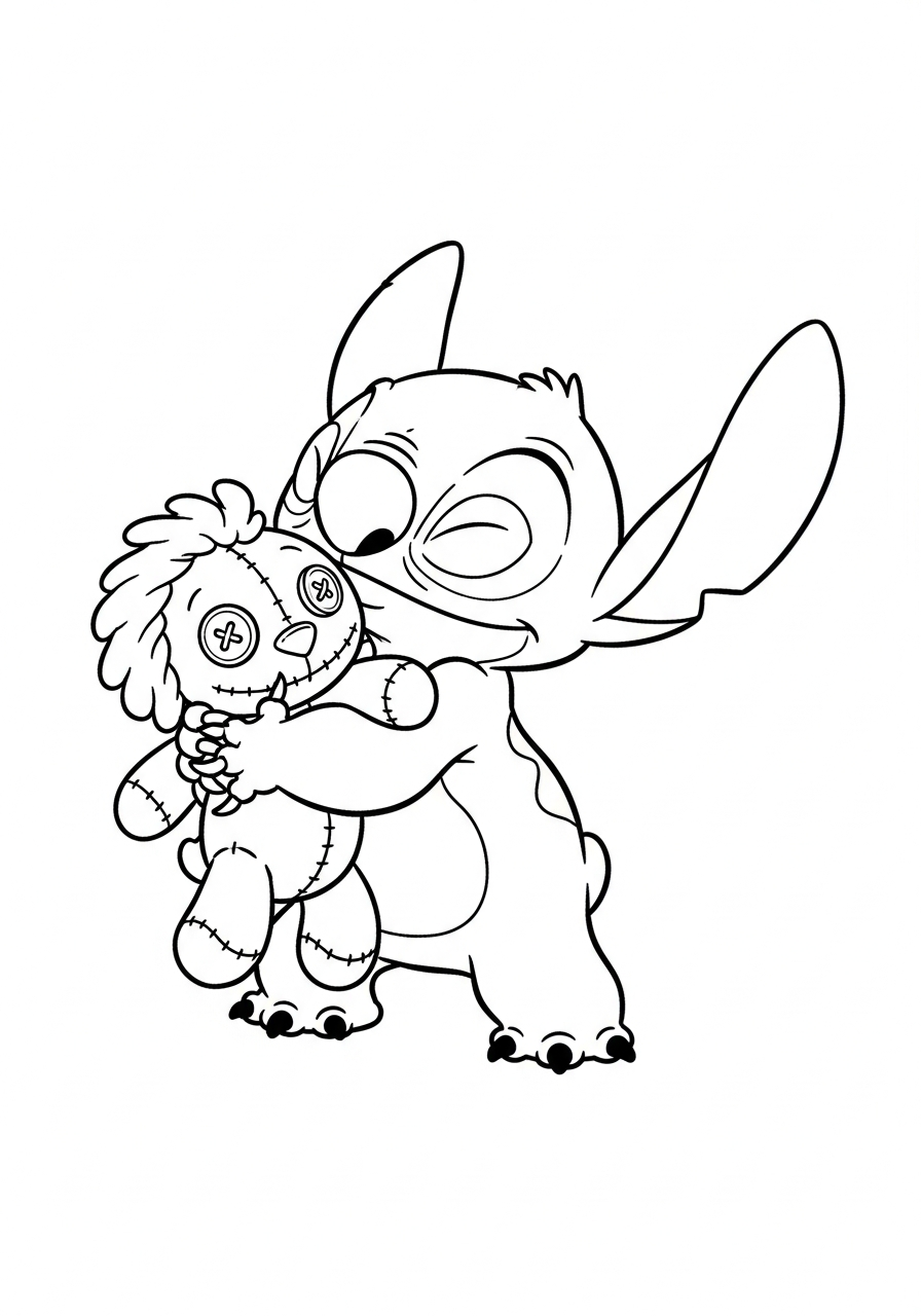 Stitch hugging Scrump doll coloring page