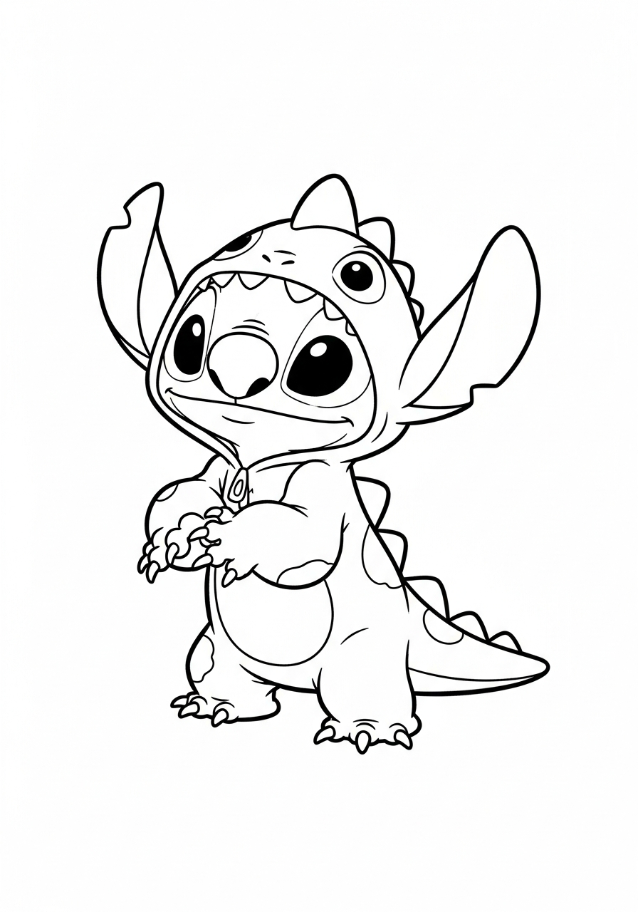 Stitch in dinosaur onesie coloring page