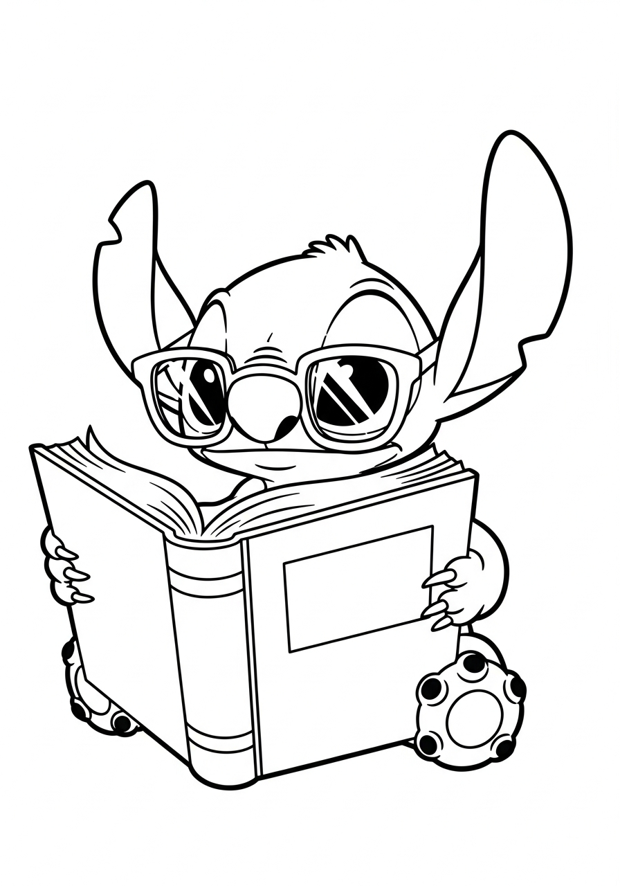 Stitch reading book school coloring page