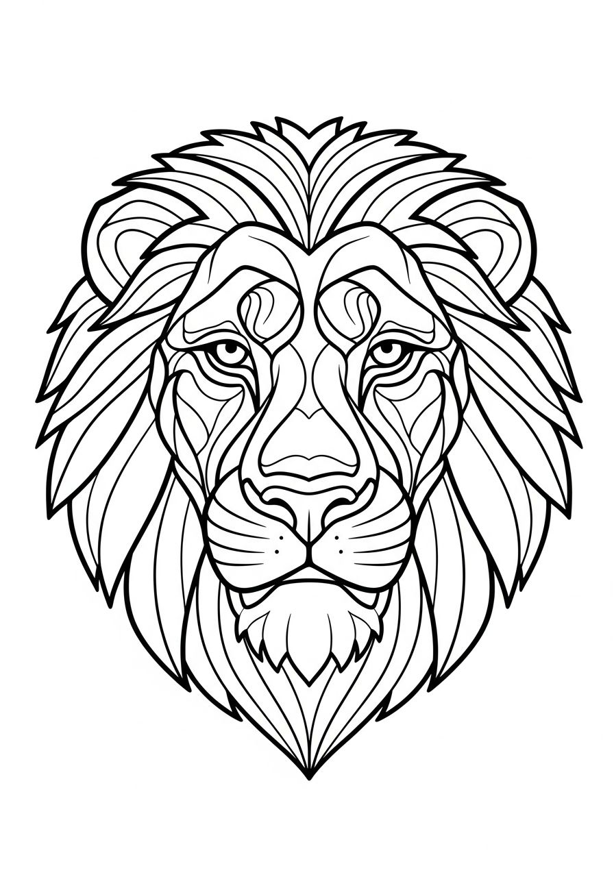 Stylized tribal lion tattoo coloring page