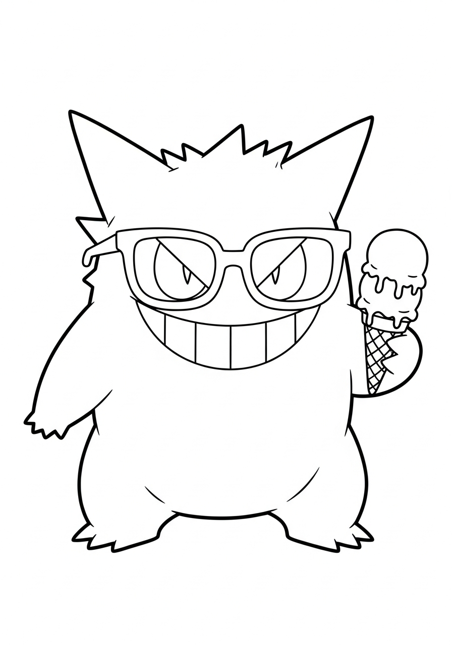 Gengar Coloring Pages 26 Summer Gengar with ice cream coloring page