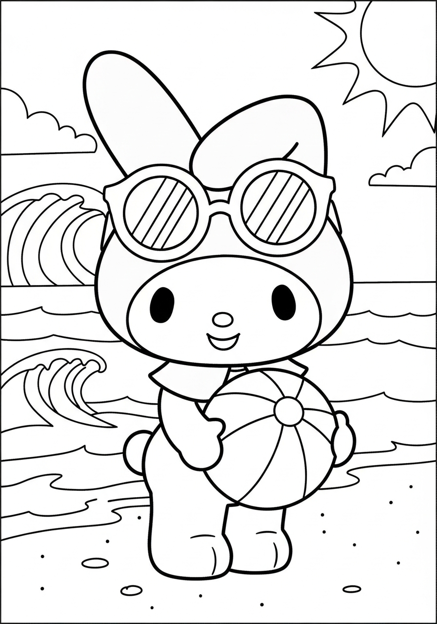 Summer My Melody on beach coloring page