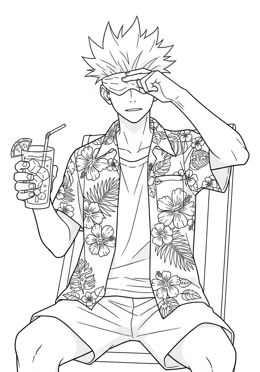 Satoru Gojo Coloring Pages 36 Summer Satoru Gojo tropical shirt coloring page