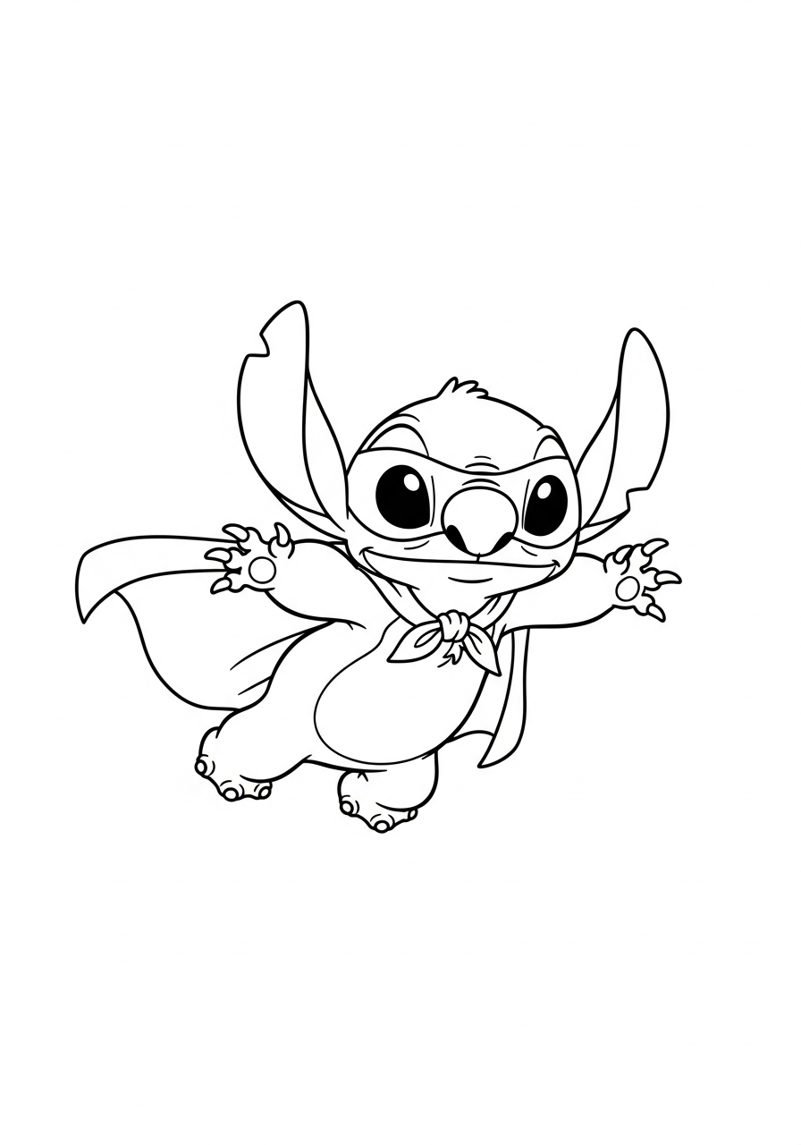 Superhero Stitch flying cape coloring page
