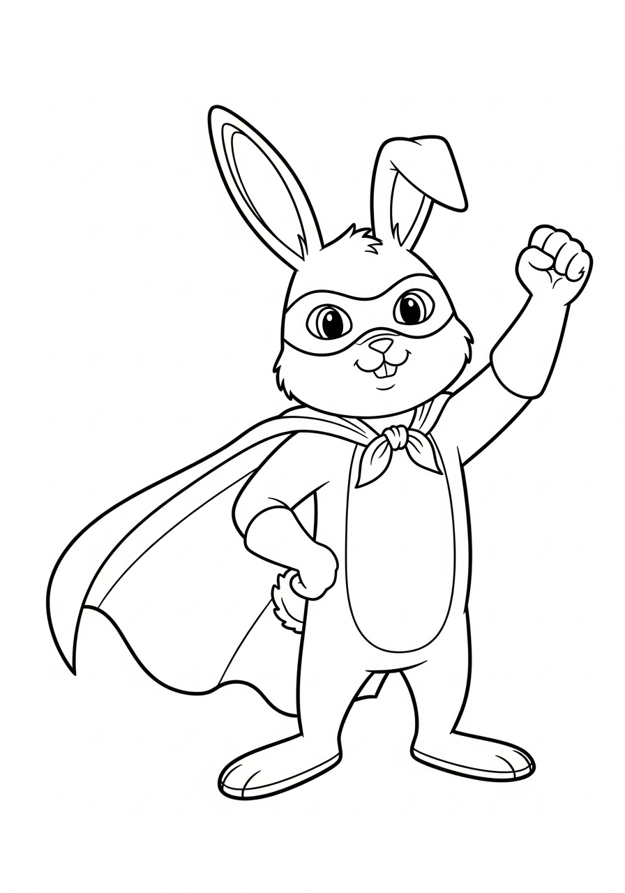 Superhero bunny with cape mask coloring page