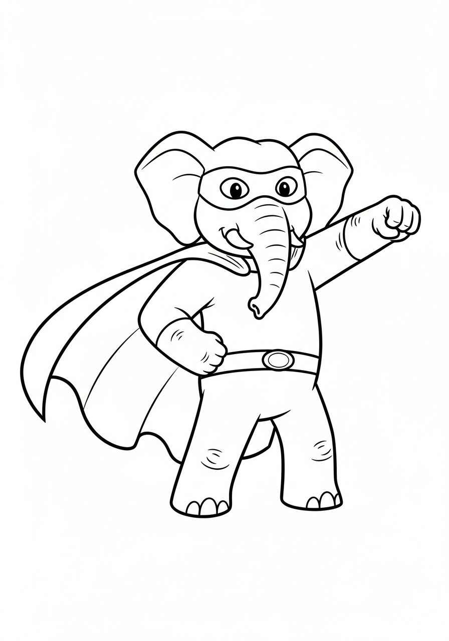 Elephant Coloring Pages 38 Superhero elephant with cape coloring page