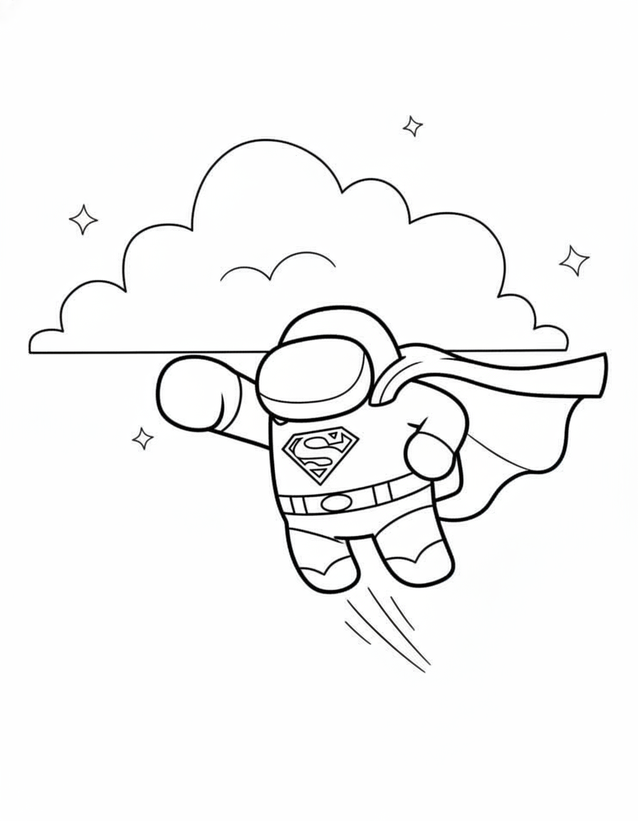 Superman hero skin Among Us coloring page
