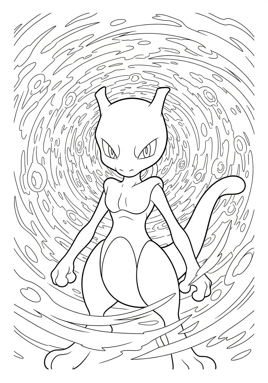 Mewtwo Coloring Pages 26 Swirling psychic vortex Mewtwo coloring page