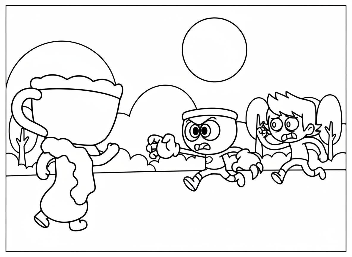 Teagan chasing Shrimpo Dandy’s World coloring page