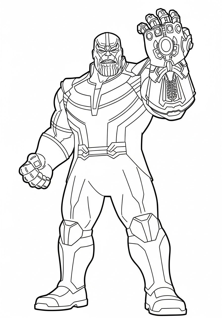 Thanos villain with Infinity Gauntlet coloring page