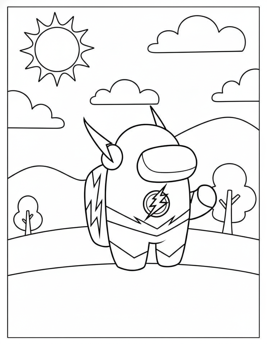 The Flash superhero skin Among Us coloring page