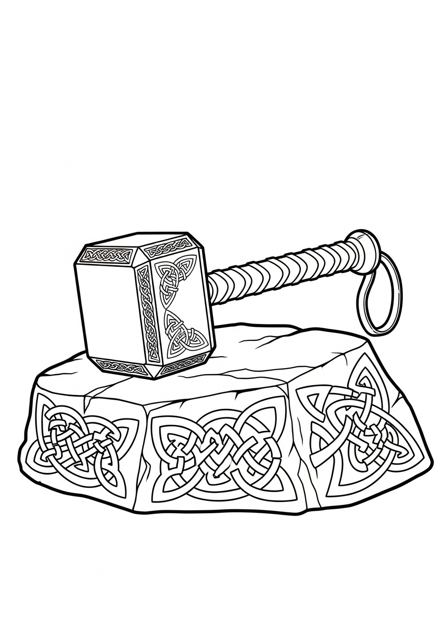 Thor hammer Mjolnir weapon symbol coloring page