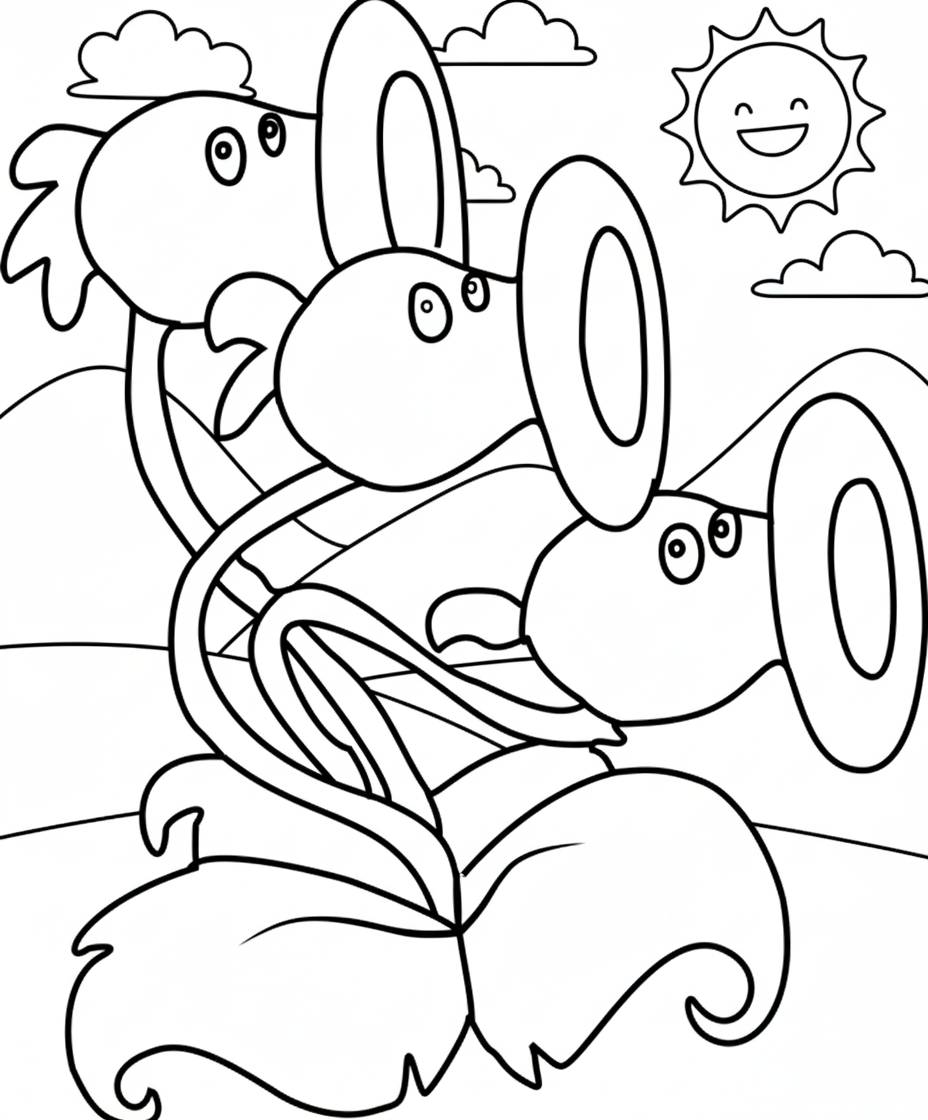 Threepeater plant Plants vs Zombies coloring page