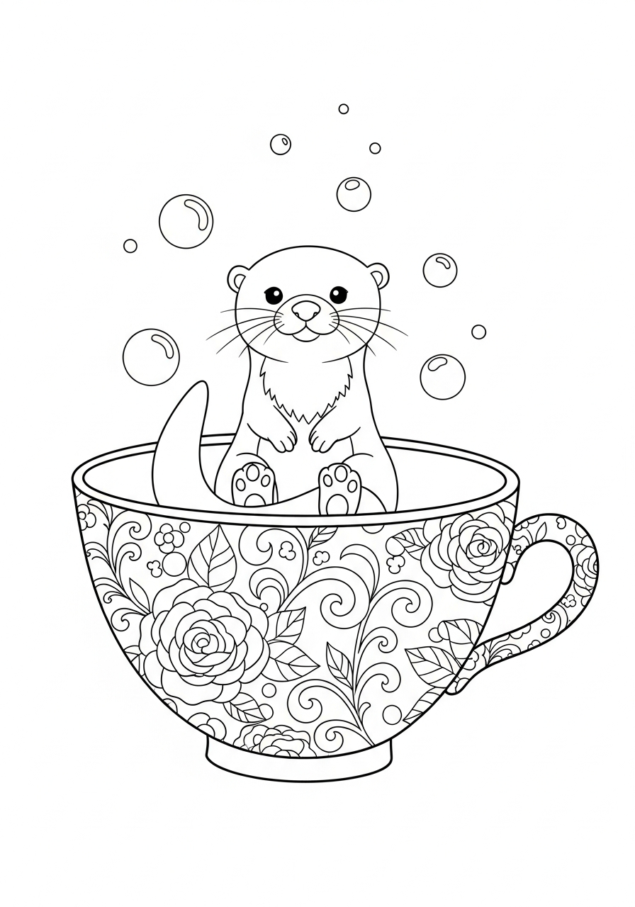 Otter Coloring Pages 38 Tiny otter inside a teacup coloring page