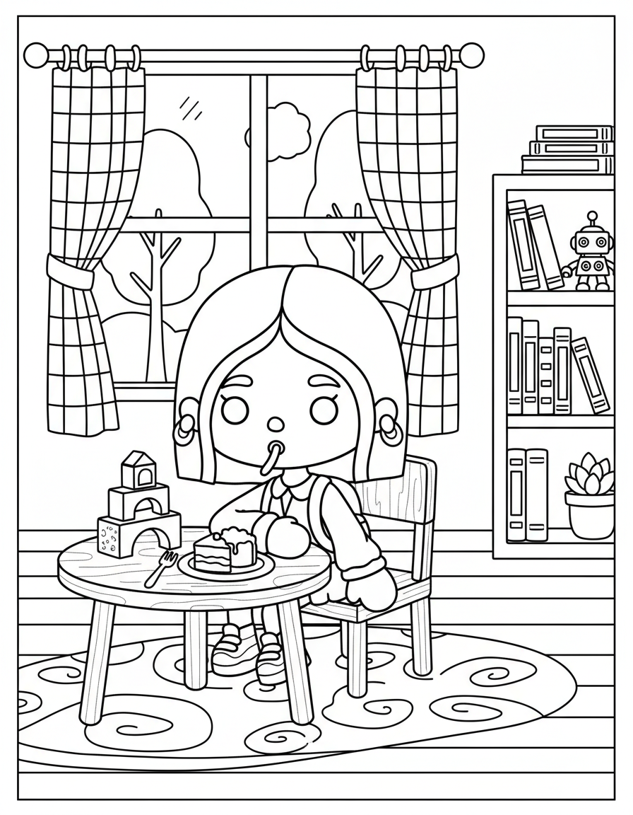 Toca Boca Charli D’Amelio drinking boba tea coloring page