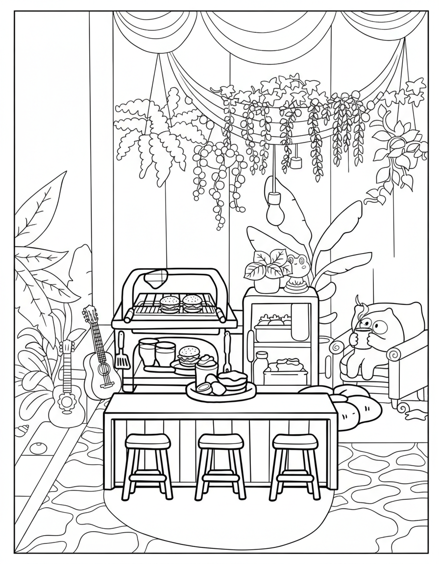 Toca Boca beach house interior design coloring page