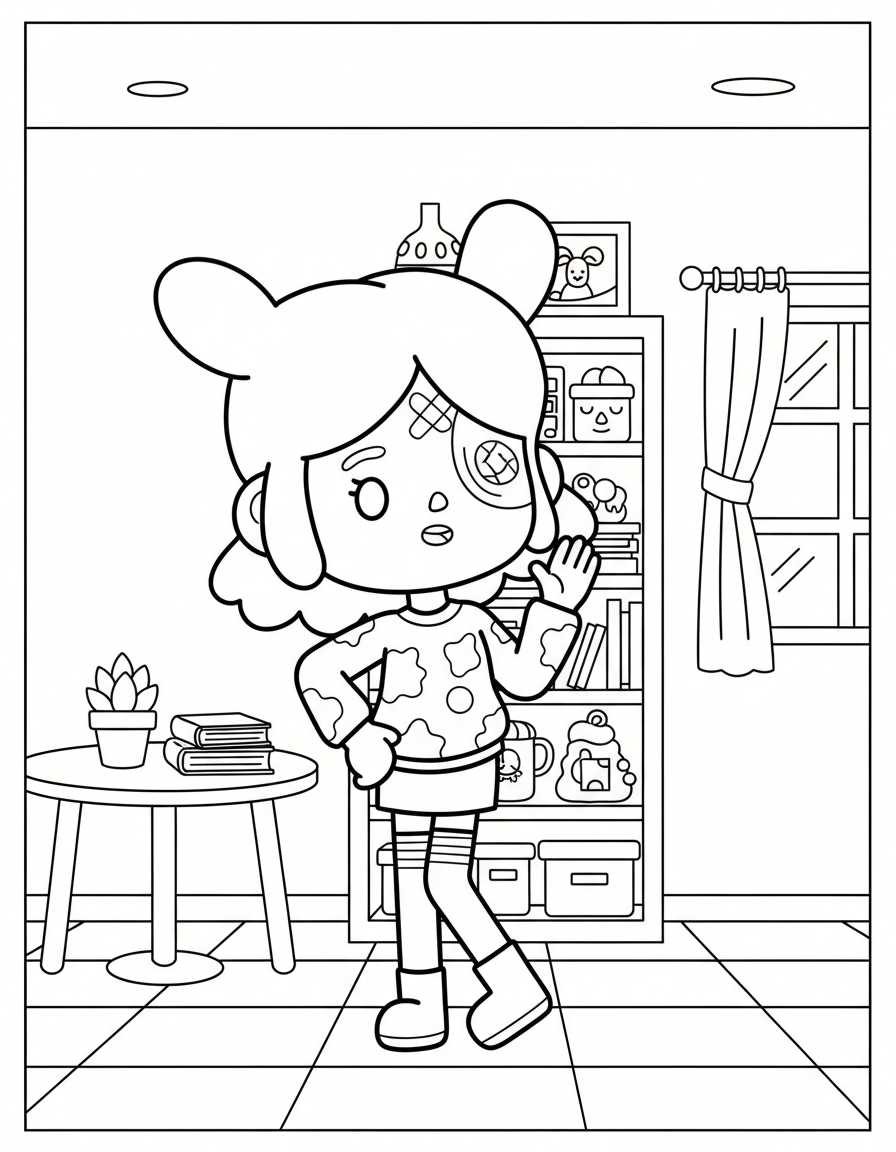 Toca Boca doodle girl with band aid coloring page