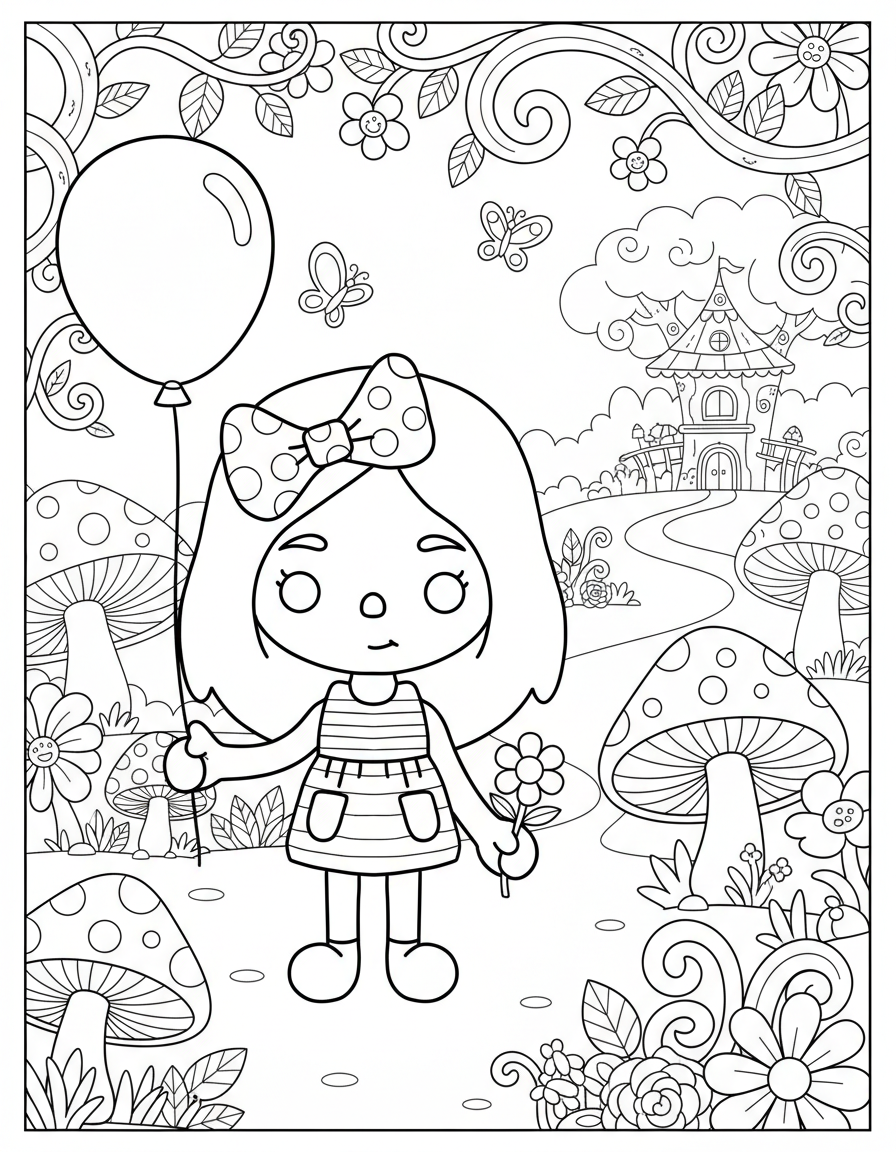Toca Boca girl with bow coloring page