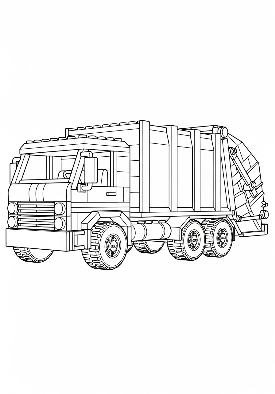 Garbage Truck Coloring Pages 32 Toy brick style garbage truck coloring page