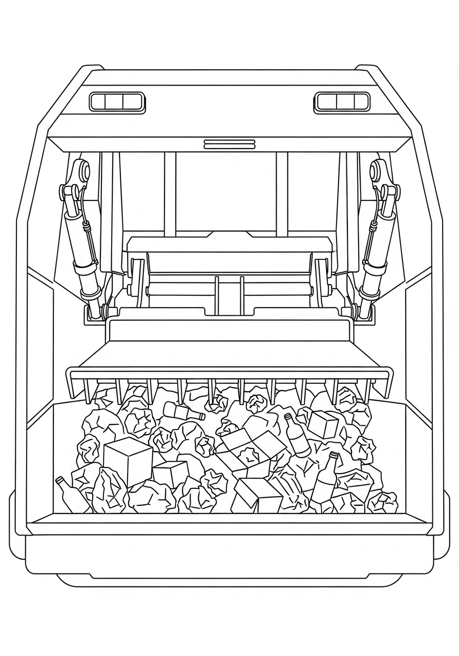 Garbage Truck Coloring Pages 33 Trash compactor inside garbage truck coloring page