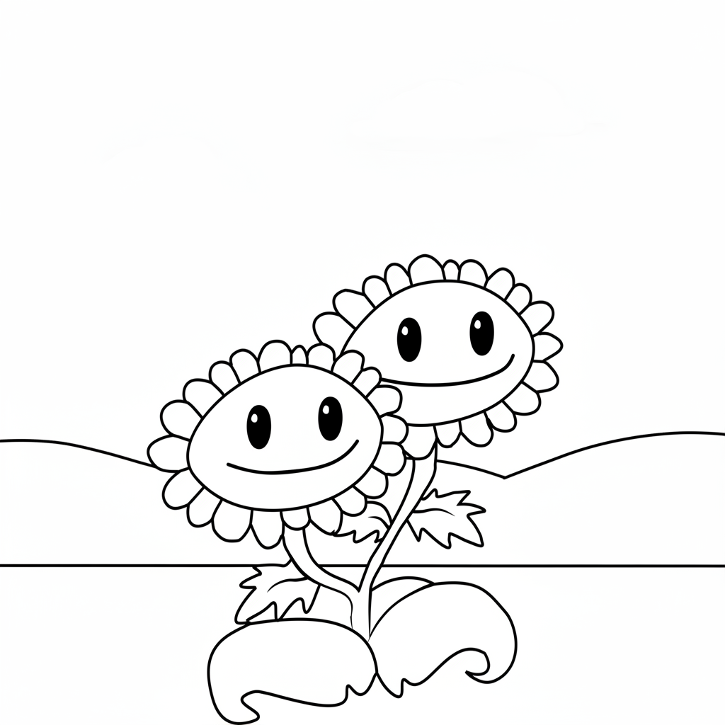 Twin Sunflower Plants vs Zombies coloring page