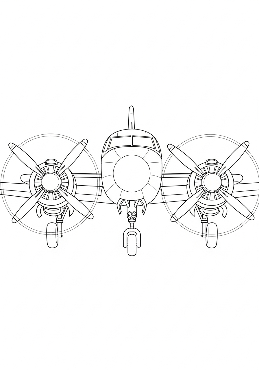 Airplane Coloring Pages 31 Twin engine propeller airplane front coloring page