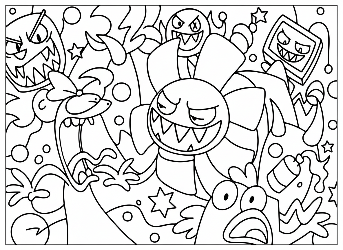 Twisted Dandy Shrimpo and Vee coloring page
