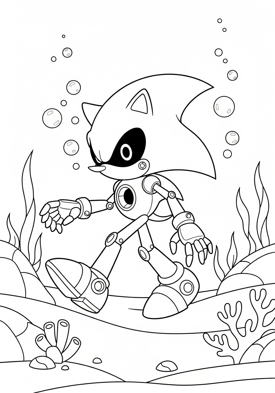 Underwater Metal Sonic ocean coloring page