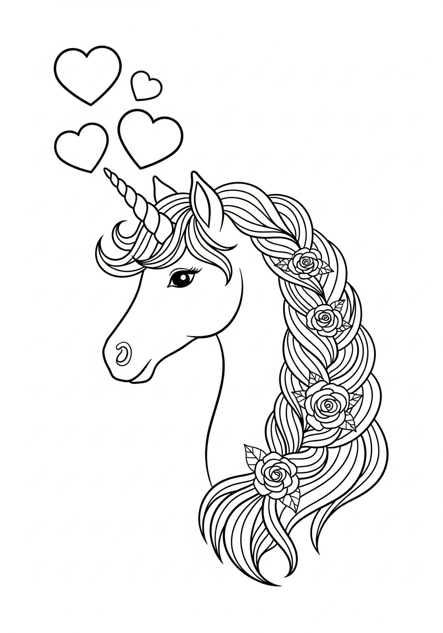 Valentine's Day Coloring Pages 37 Unicorn with roses heart valentine coloring page