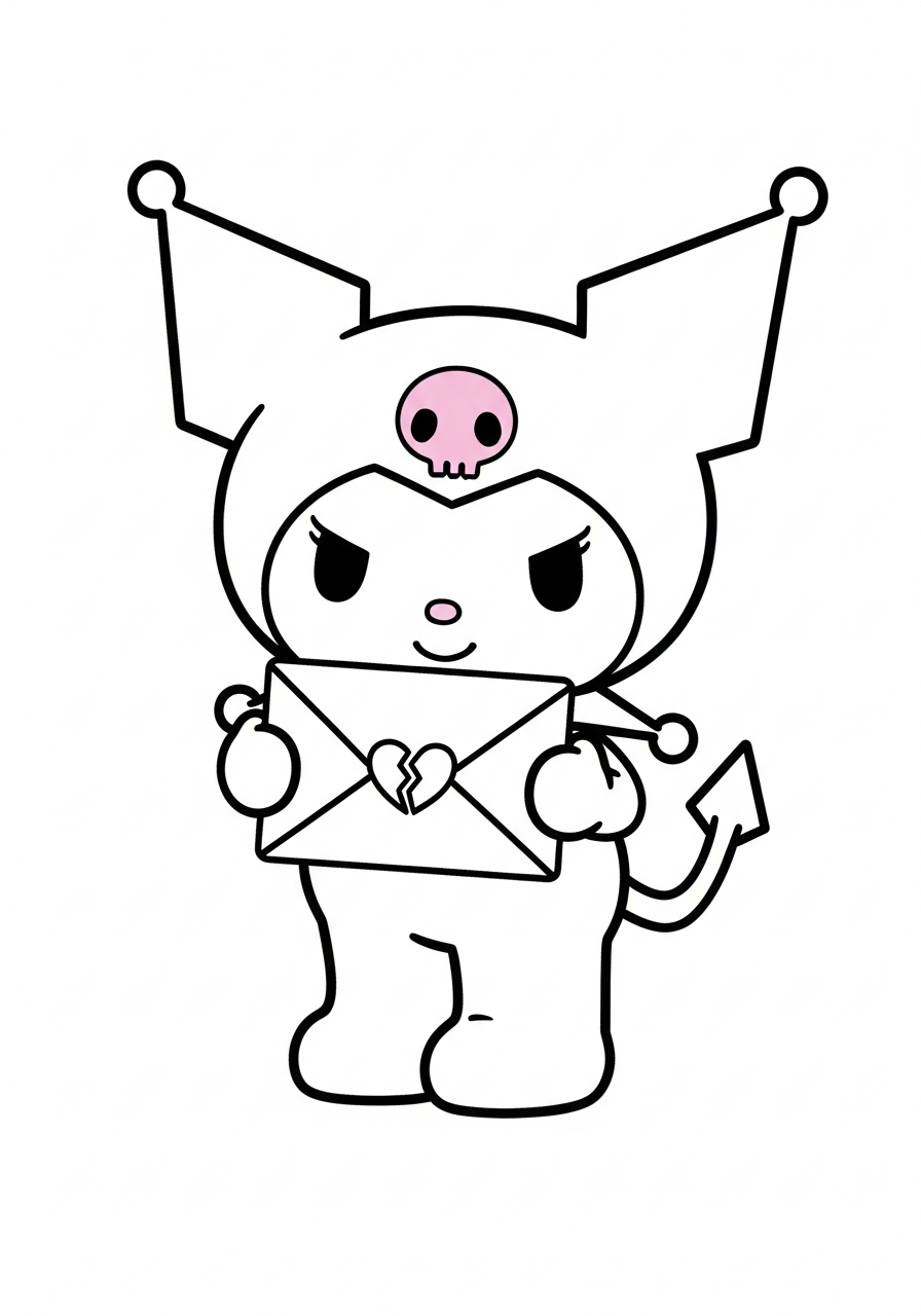 Valentine Kuromi with broken heart coloring page