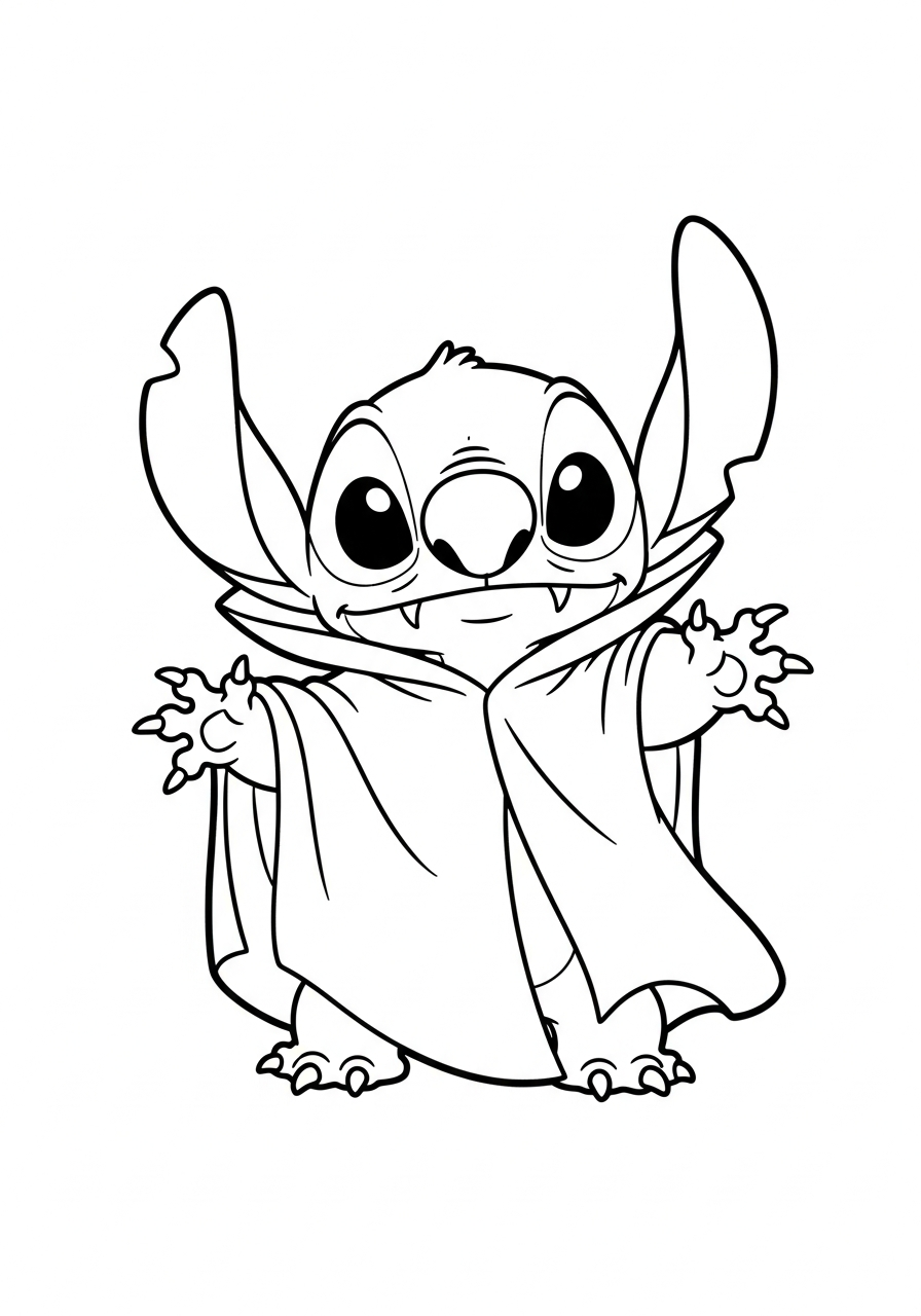 Vampire Stitch Halloween costume coloring page
