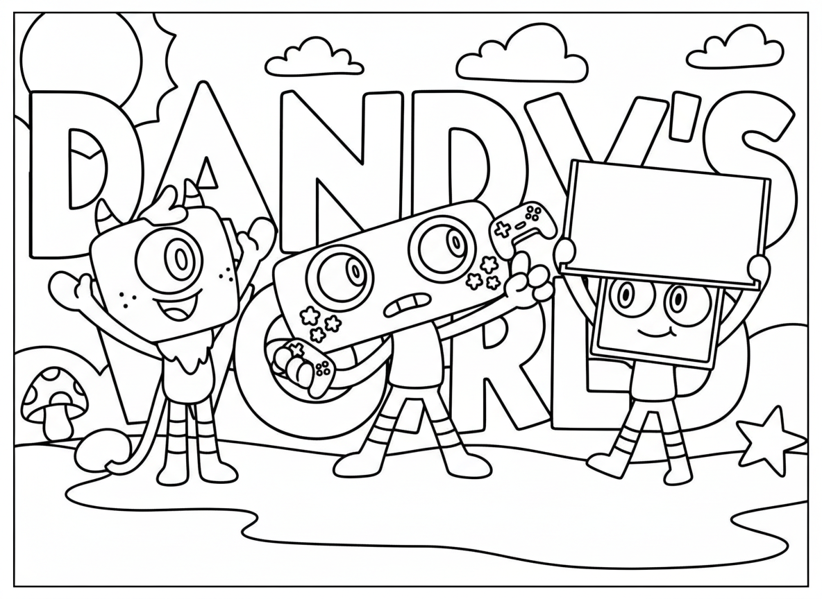 Vee and Boxten Logo Dandy’s World coloring page