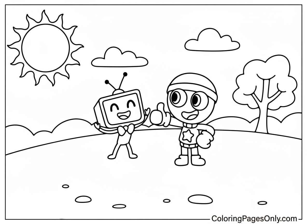 Vee and happy friend Dandy’s World coloring page