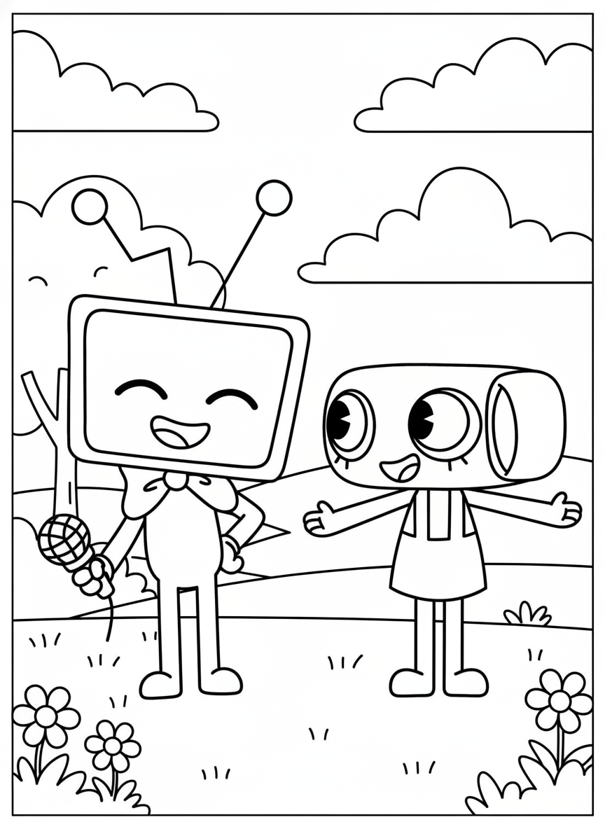 Vee singing with friend Dandy’s World coloring page