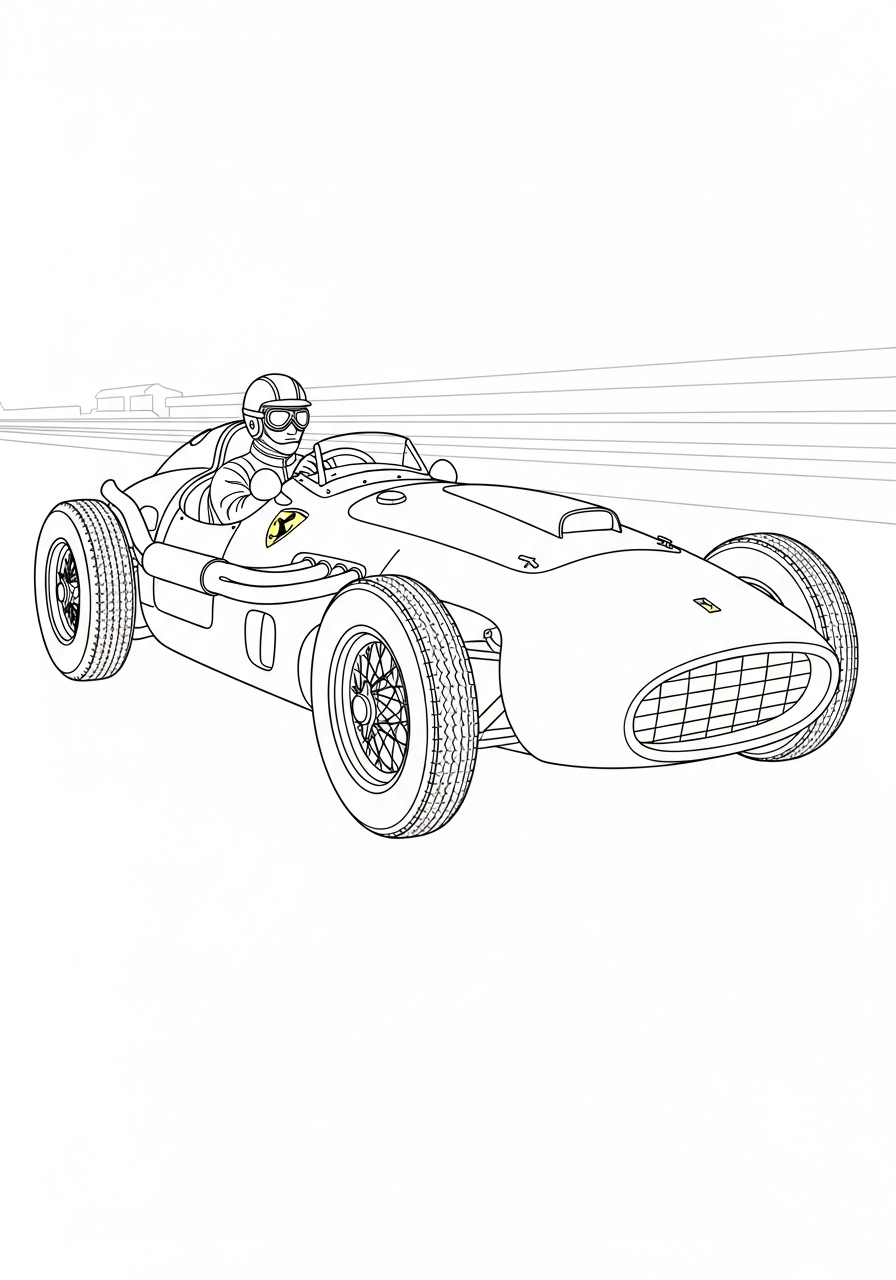 Ferrari Coloring Pages 34 Vintage Ferrari race car driver coloring page