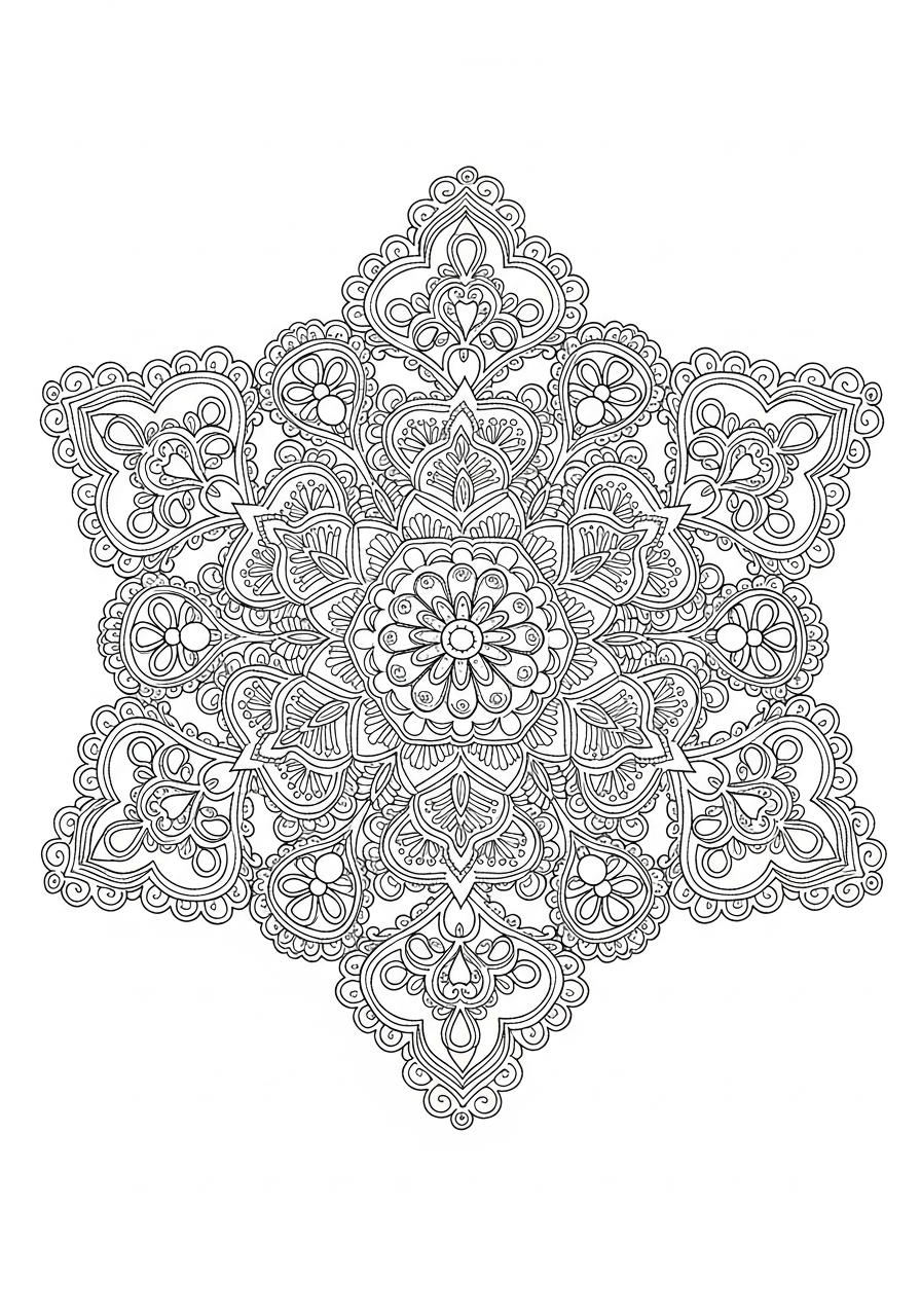 Vintage lace doily pattern snowflake coloring page