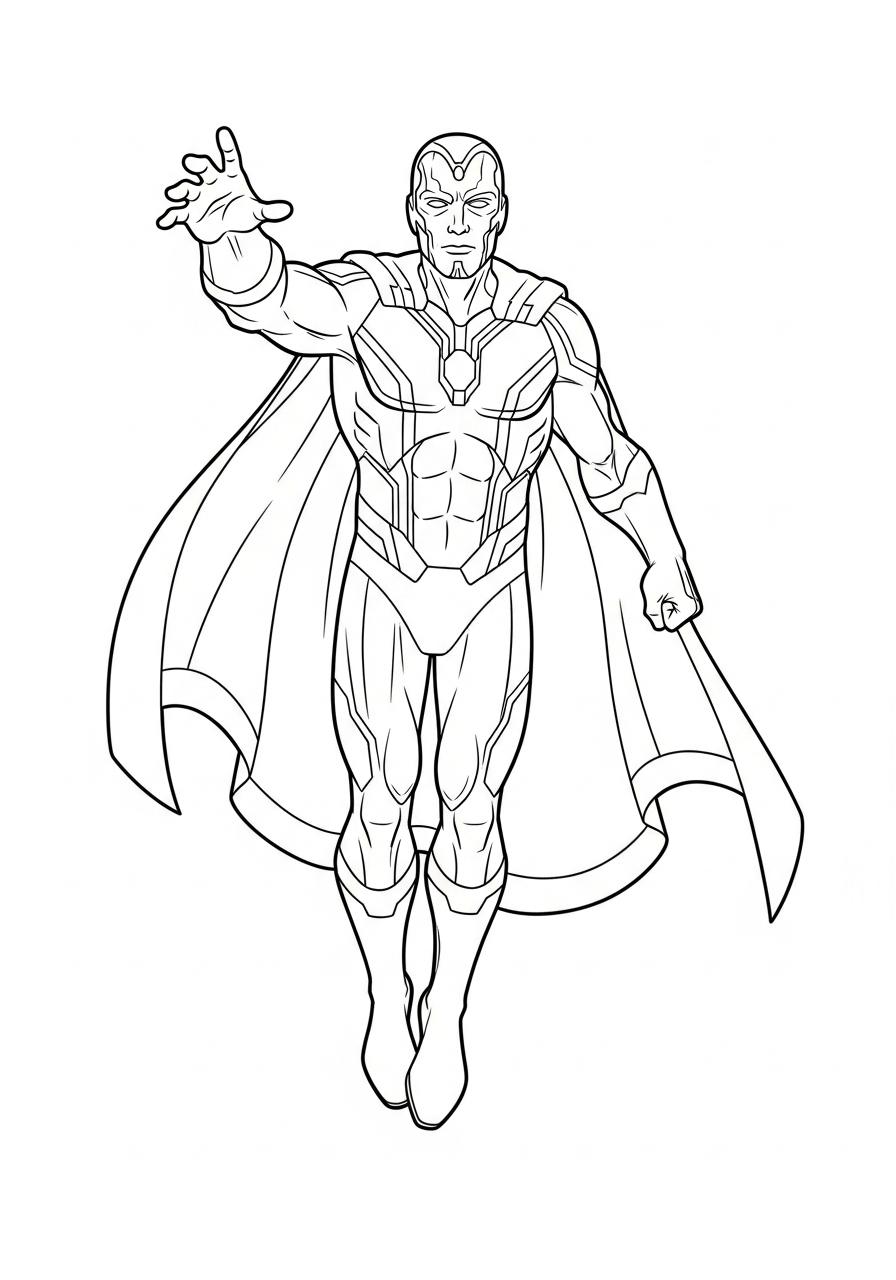 Vision flying with cape flowing coloring page