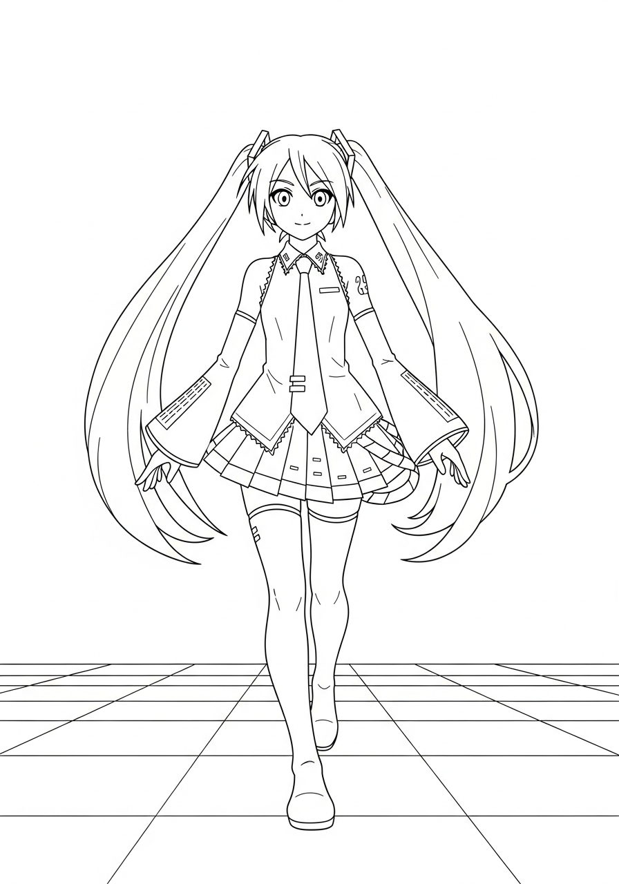 Walking Hatsune Miku anime coloring page