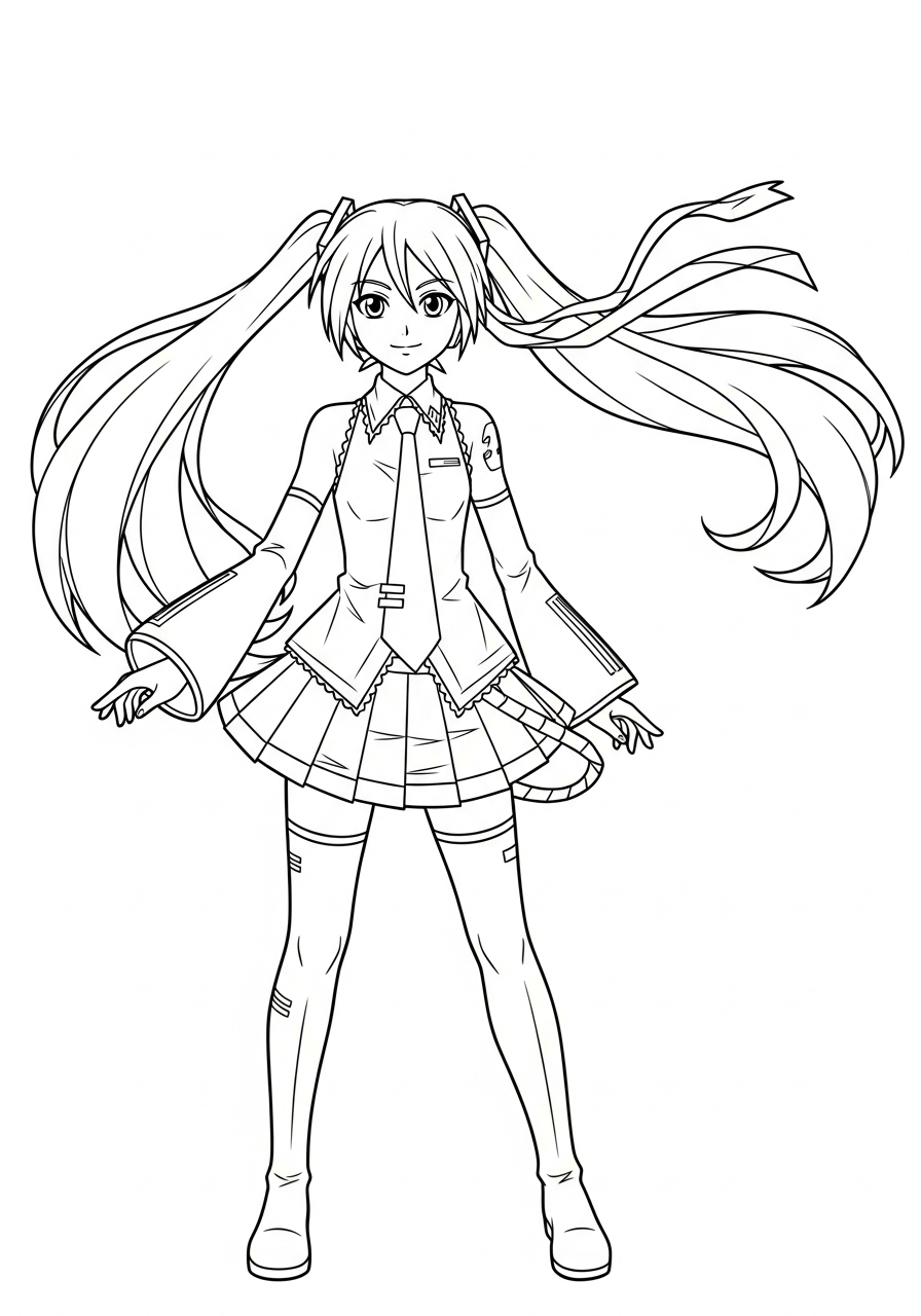 Windy hair Hatsune Miku coloring page