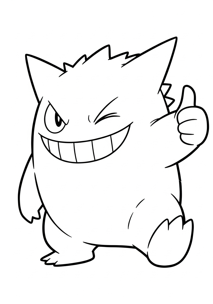 Winking Gengar thumbs up coloring page