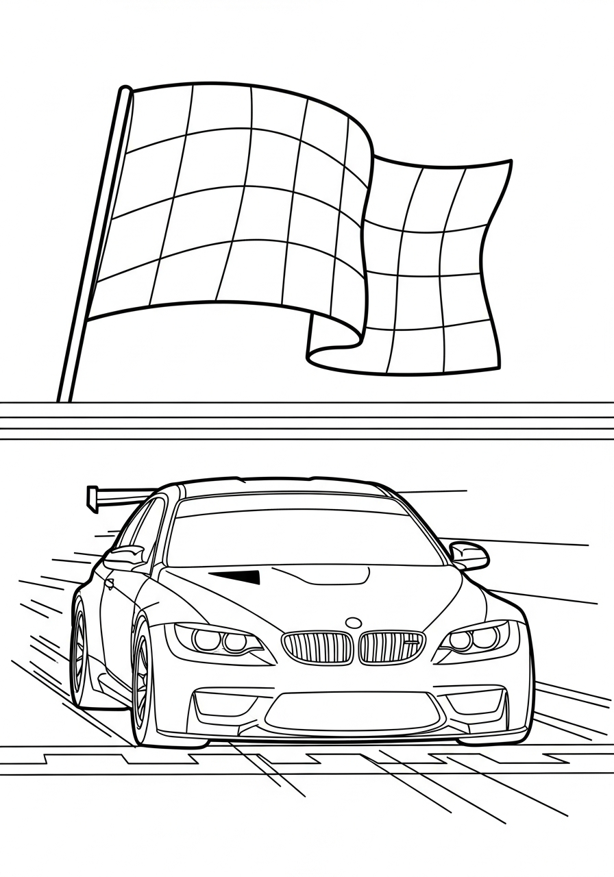 Winner BMW race car flag coloring page