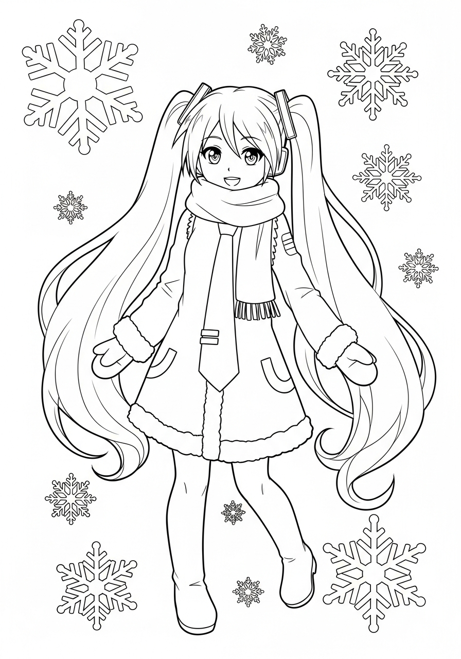 Winter Snow Miku outfit coloring page