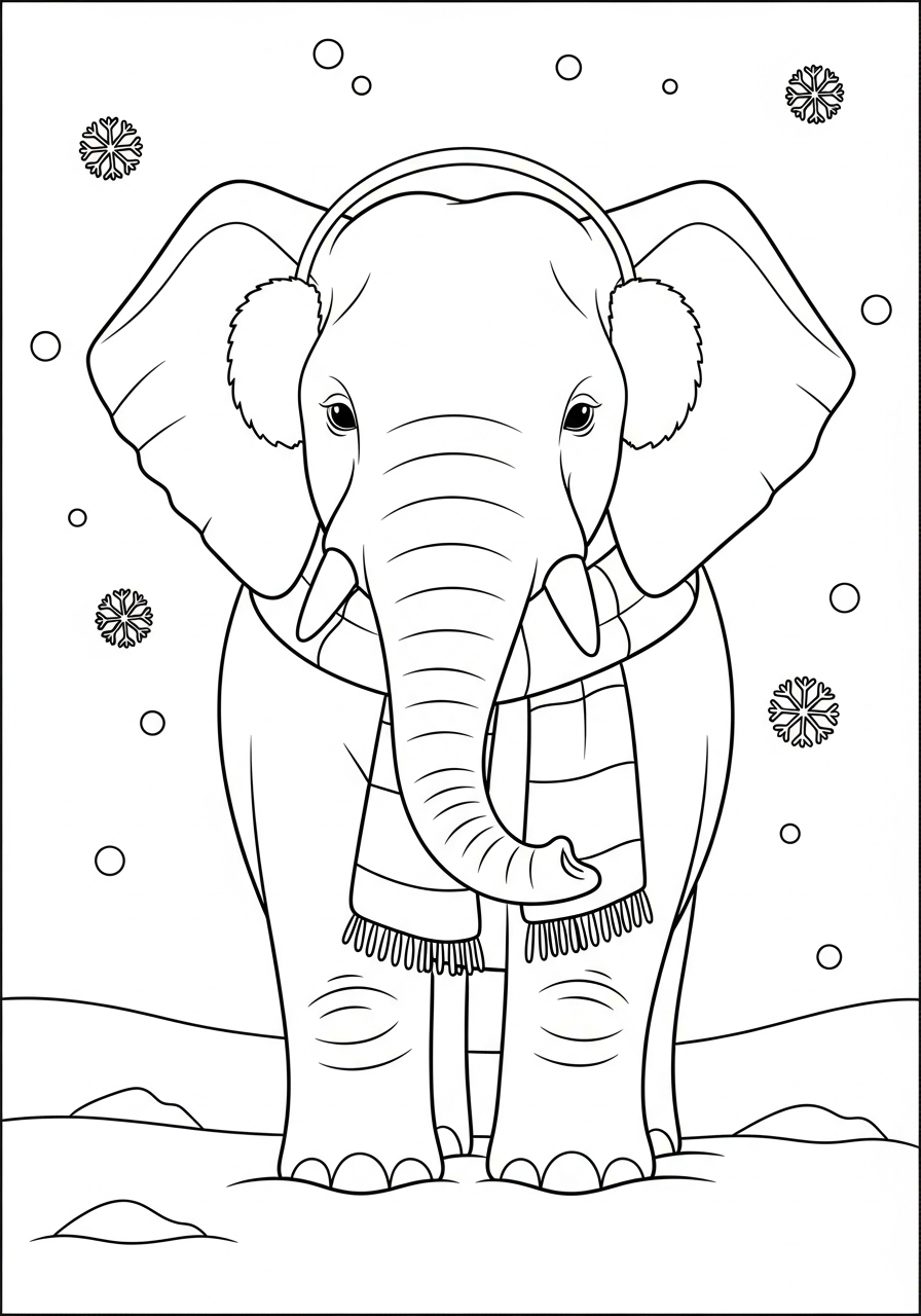 Elephant Coloring Pages 39 Winter elephant wearing scarf coloring page