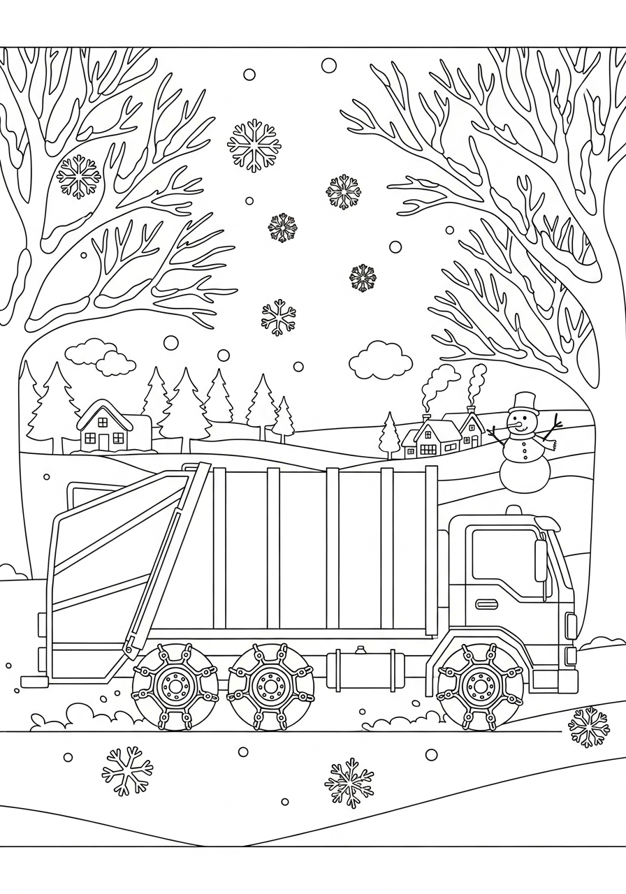 Garbage Truck Coloring Pages 34 Winter snow garbage truck coloring page