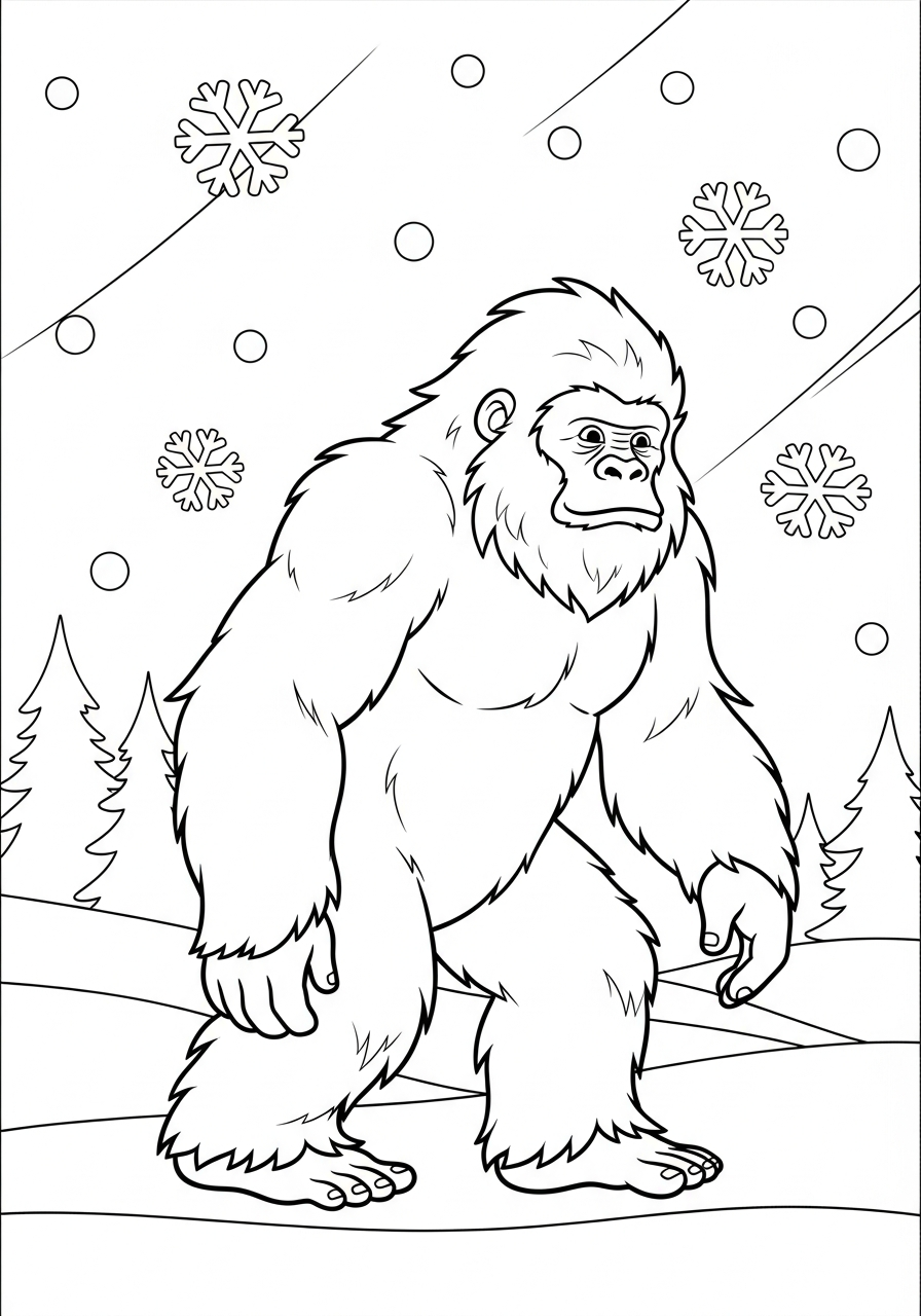 Bigfoot Coloring Pages 32 Winter yeti walking in snow coloring page