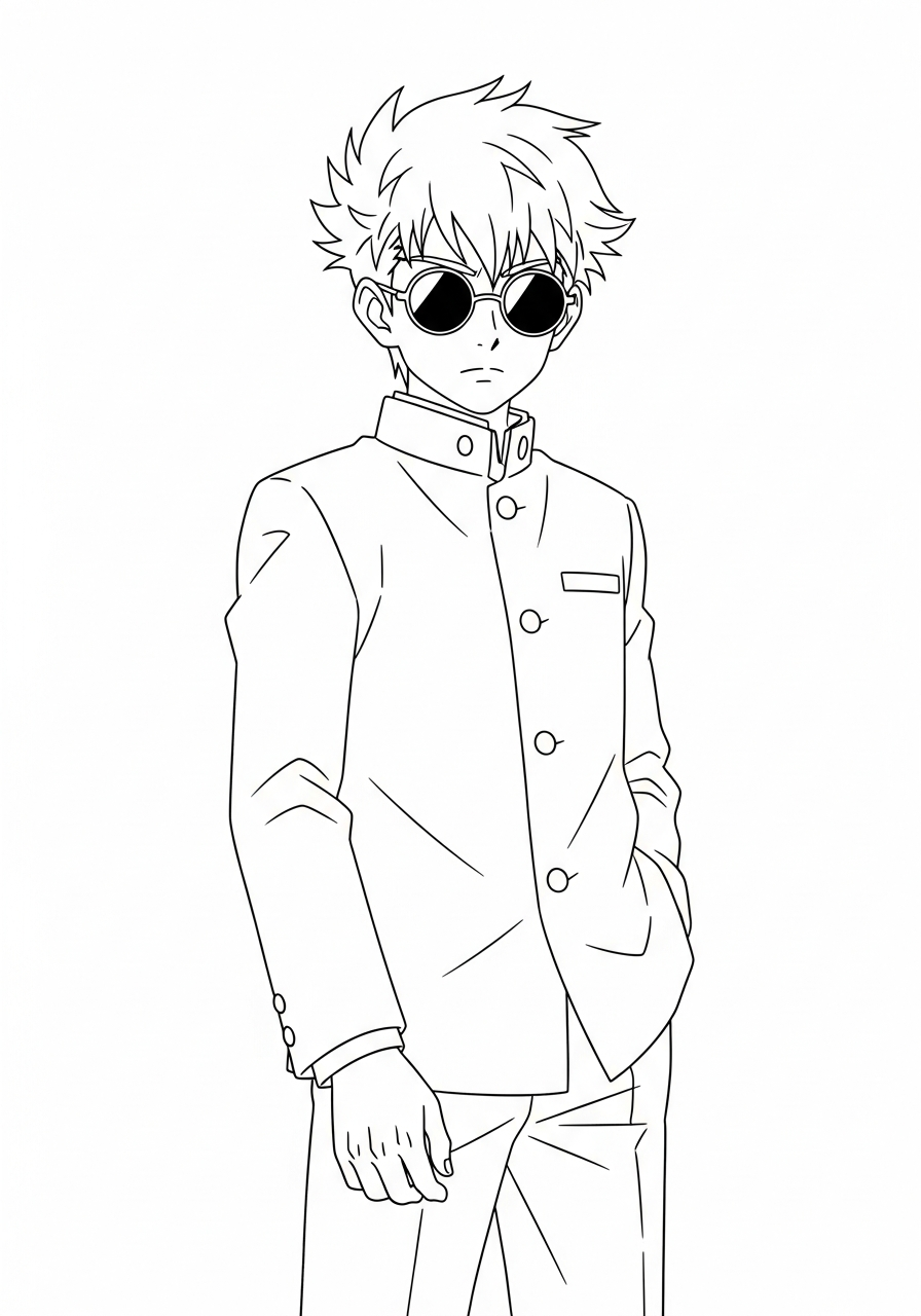 Satoru Gojo Coloring Pages 38 Young Satoru Gojo wearing sunglasses coloring page