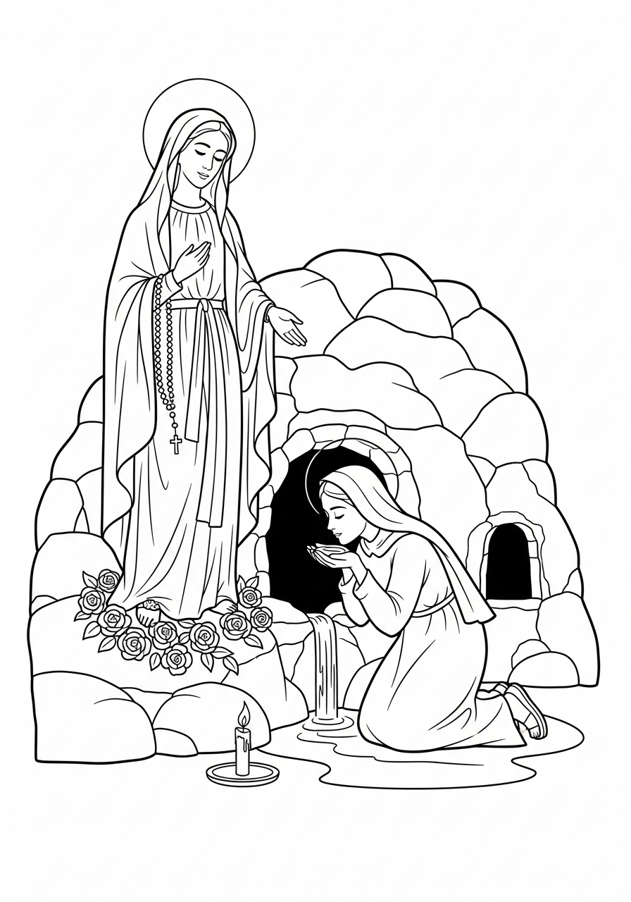 printable Our Lady of Lourdes coloring pages for kids