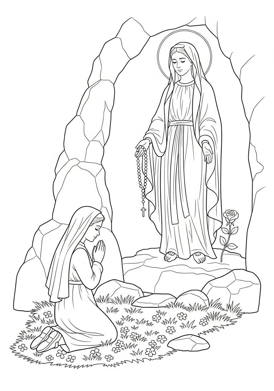 free Our Lady of Lourdes coloring page 1