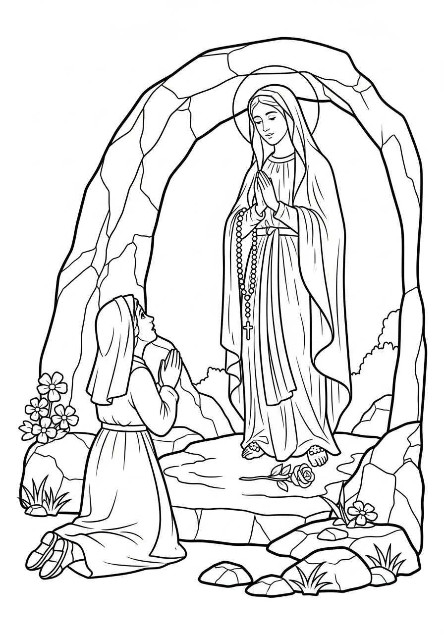 Our Lady of Lourdes coloring page to print 1