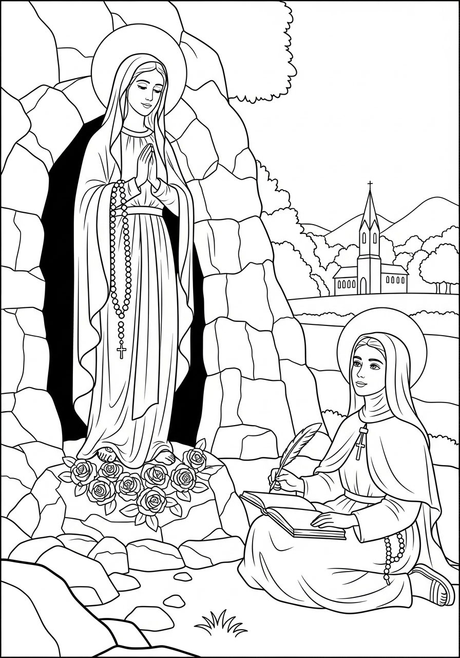 Our Lady of Lourdes drawing for coloring